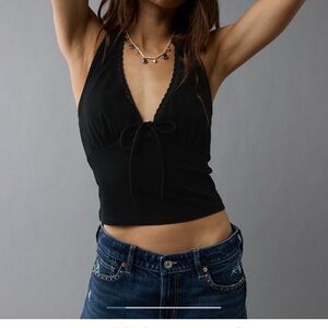 American Eagle Black Lace Trim Crop Top